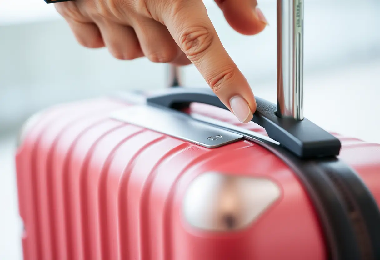 La main d'un voyageur tourne le cadenas à combinaison sur la poignée métallique d'une valise