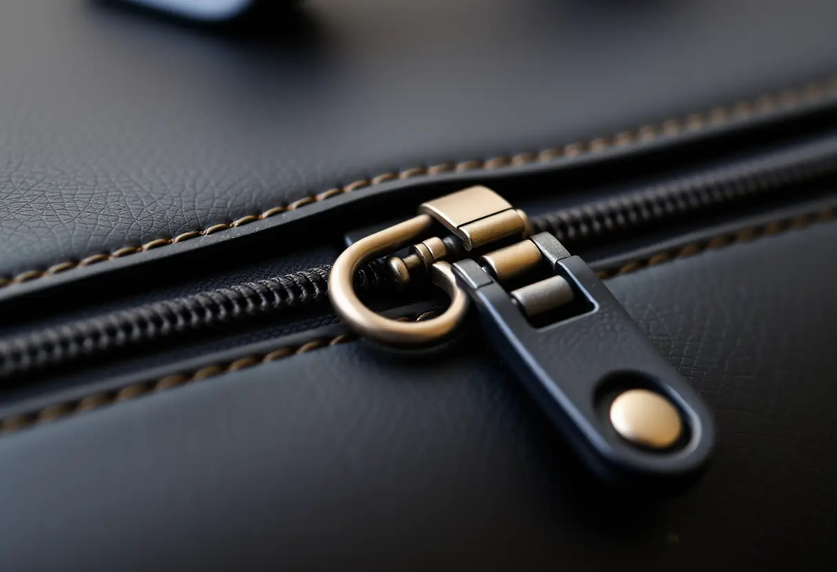 Fermeture à glissière sur un sac de voyage en cuir