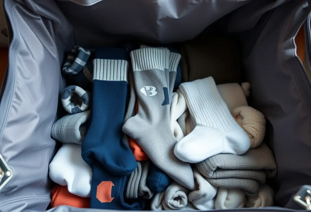 Un compartiment à vêtements rectangulaire rempli de chaussettes pliées avec soin