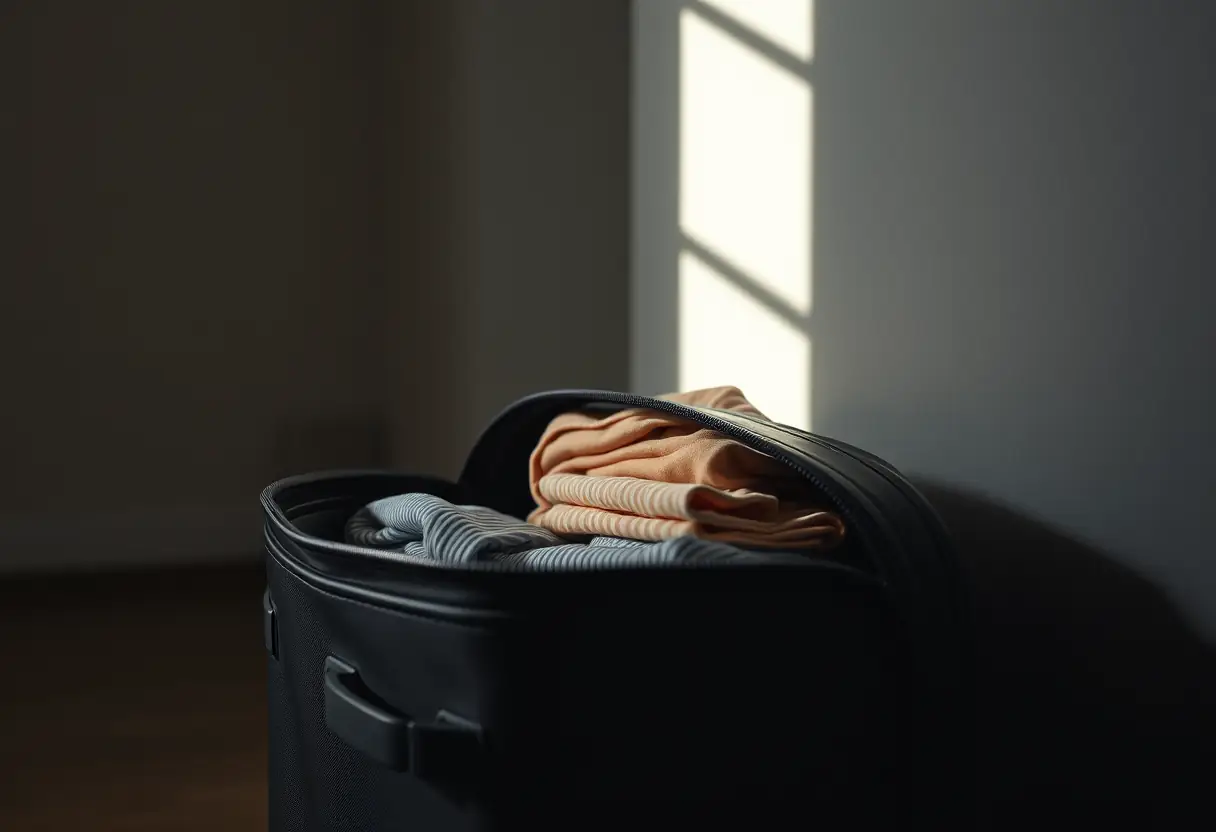 Un sac de voyage ouvert révèle des vêtements pliés avec soin