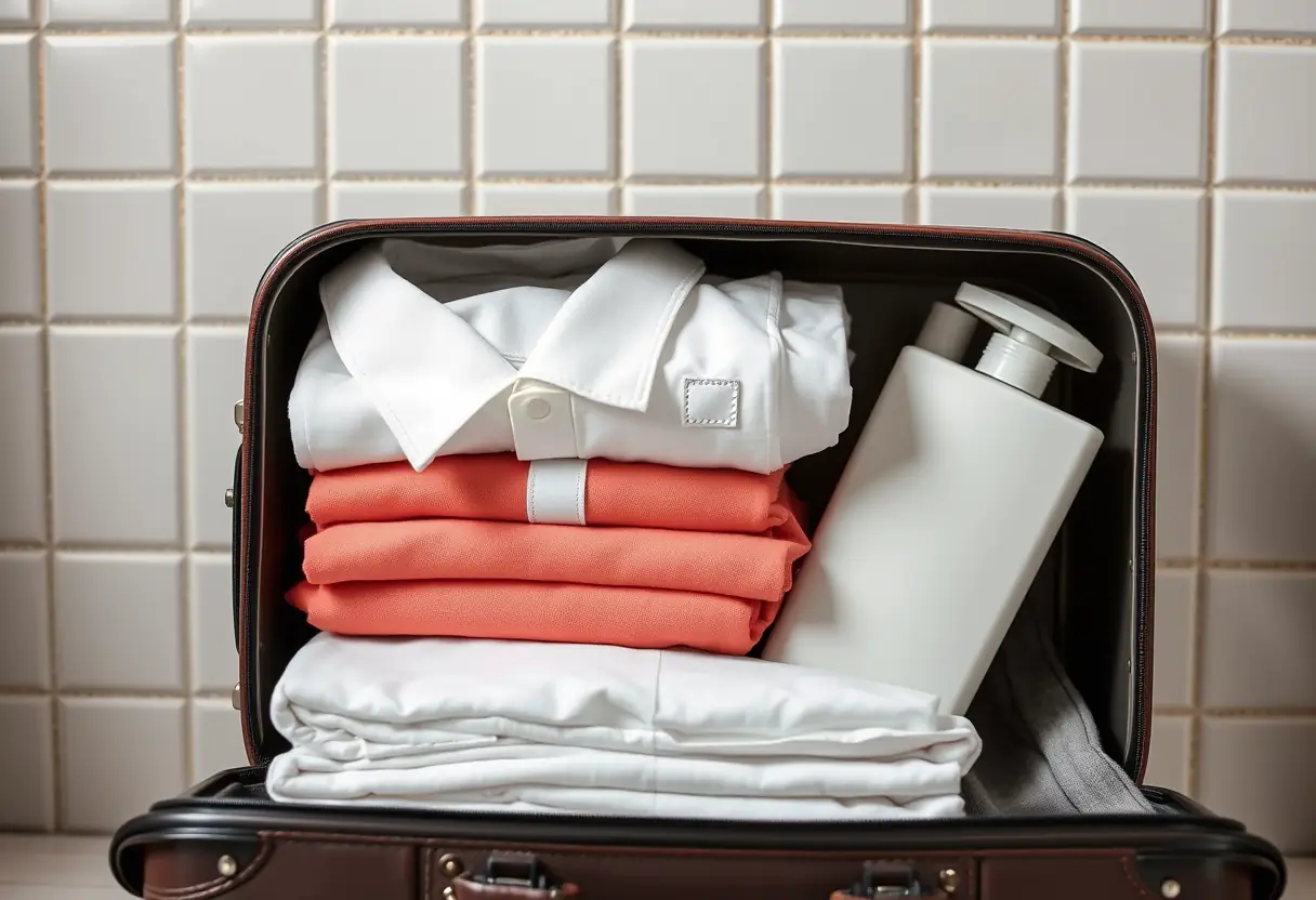 Valises ouvertes révélant des vêtements et des produits de toilette