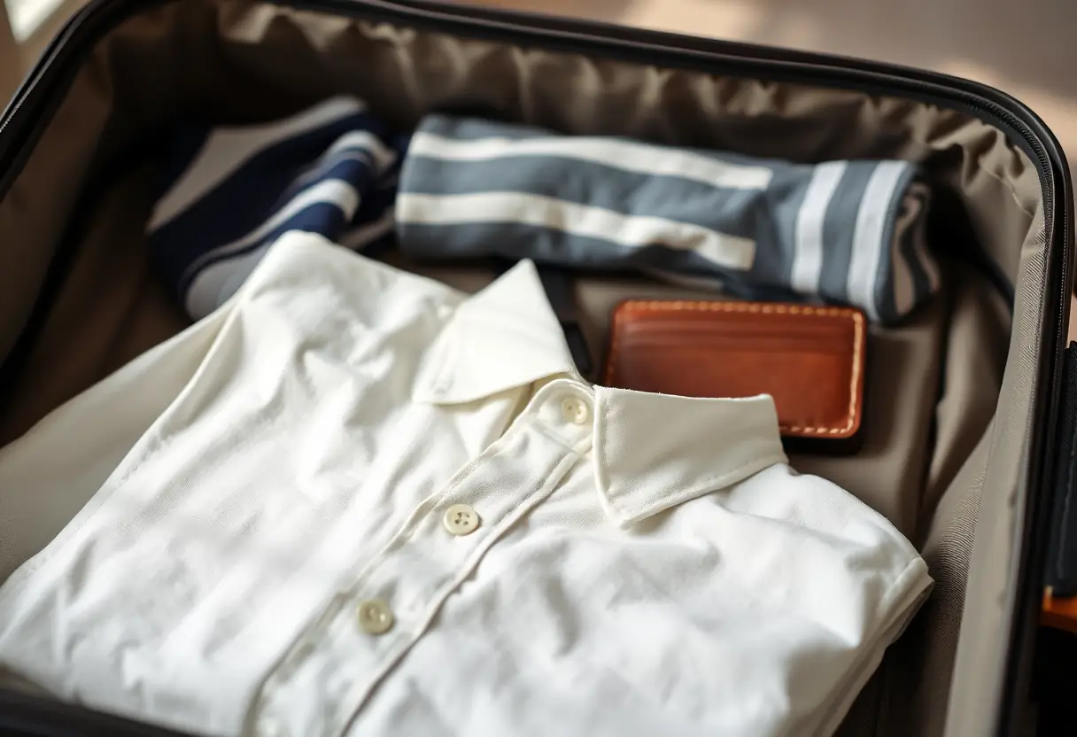 Un sac de voyage bien rangé avec des vêtements pliés et des accessoires