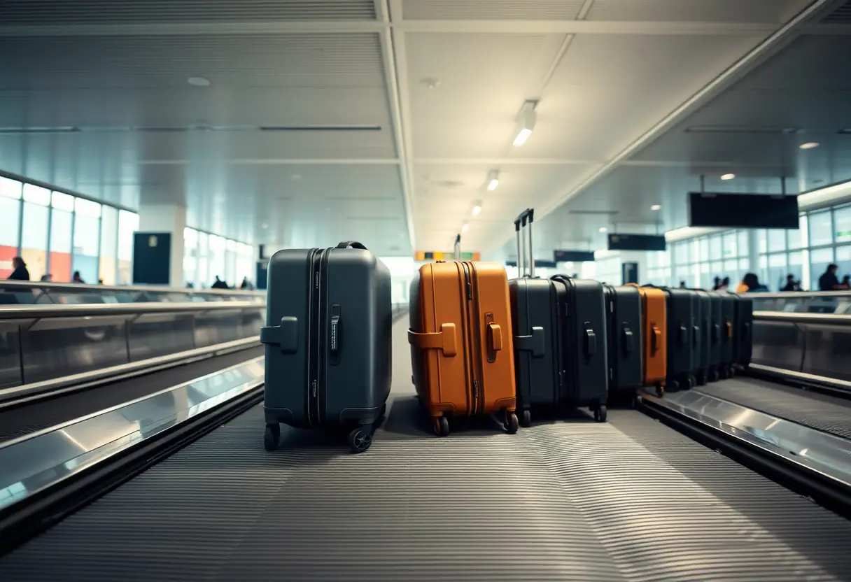 Une rangée de valises sur un tapis de récupération à l'aéroport