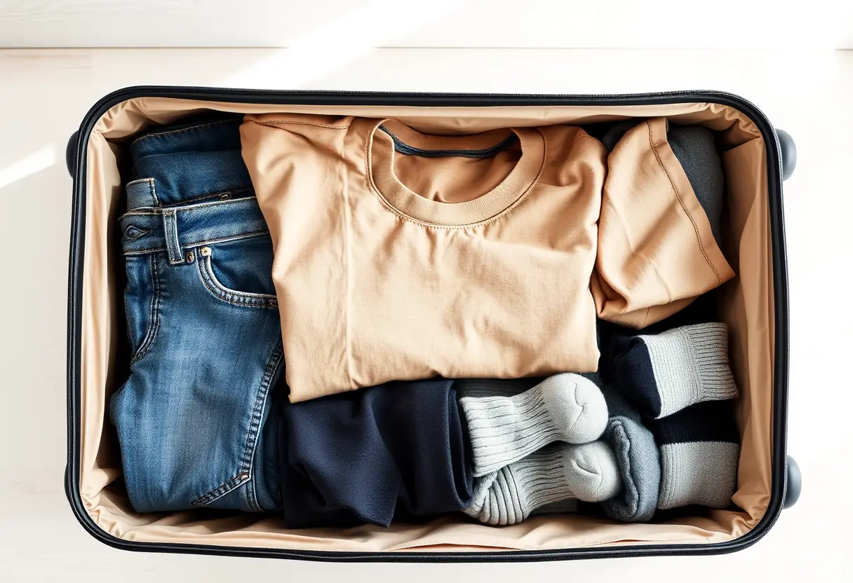 Un sac de voyage bien organisé avec des vêtements soigneusement pliés