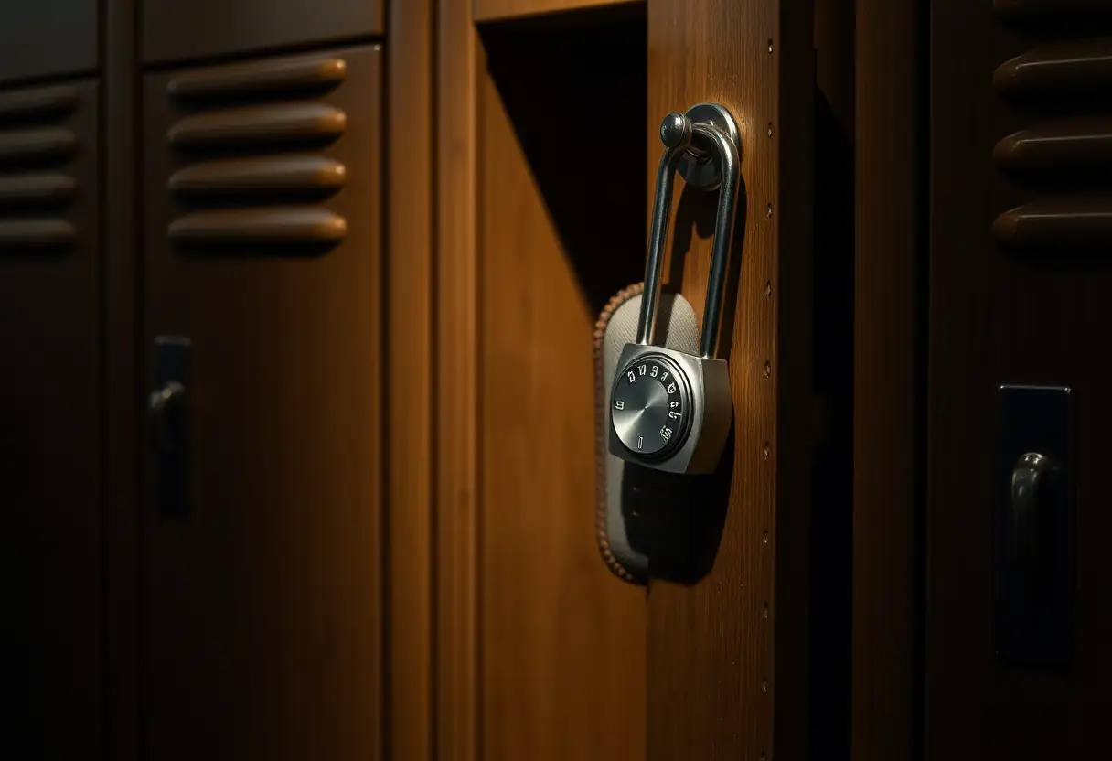 Un cadenas à combinaison dans un casier de gare avec sa valise en toile