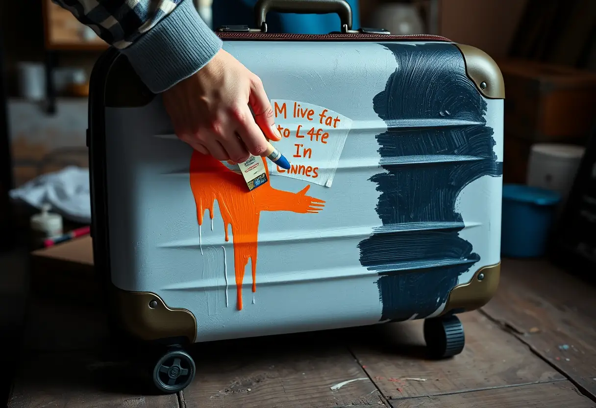Mains peignant une valise personnelle