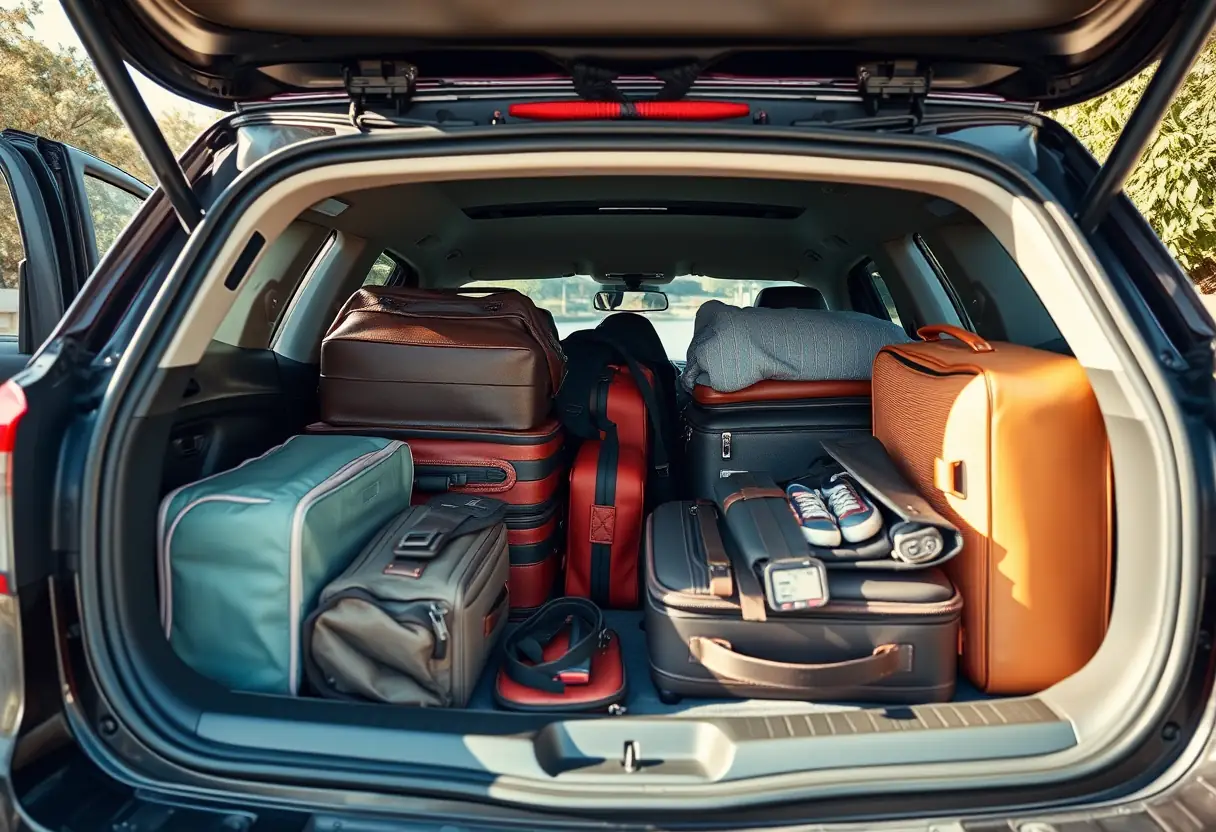 Valises bien rangées dans le coffre de la voiture pour un road trip