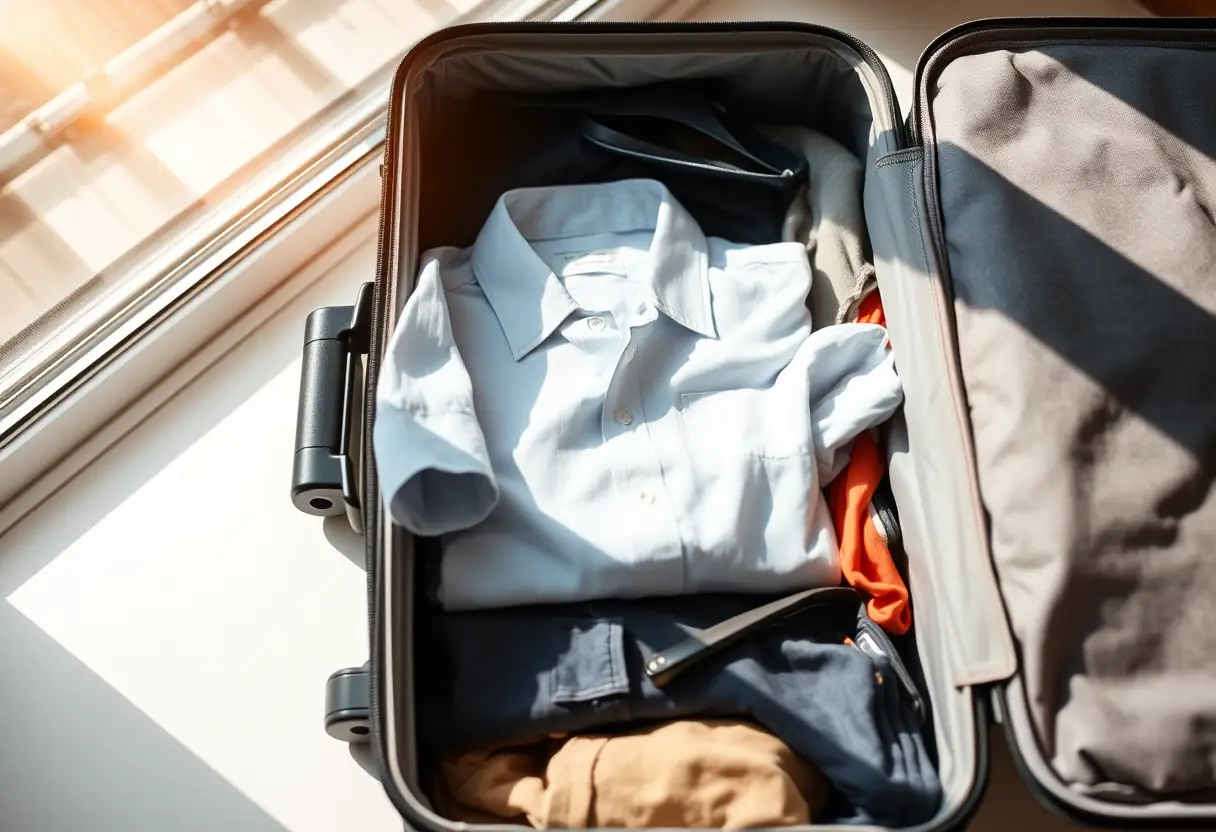 Un chemisier soigneusement plié dans une valise