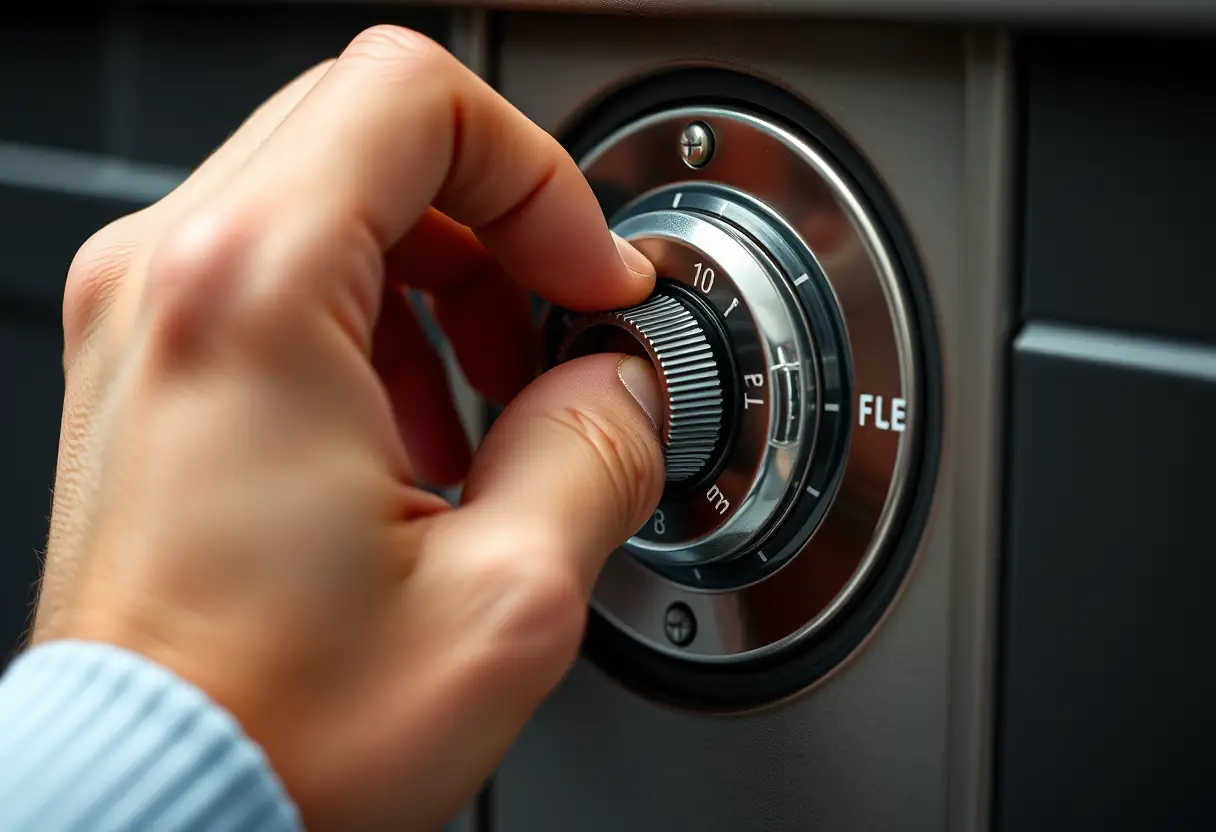 Main focus sur la rotation d'un cadenas de valise