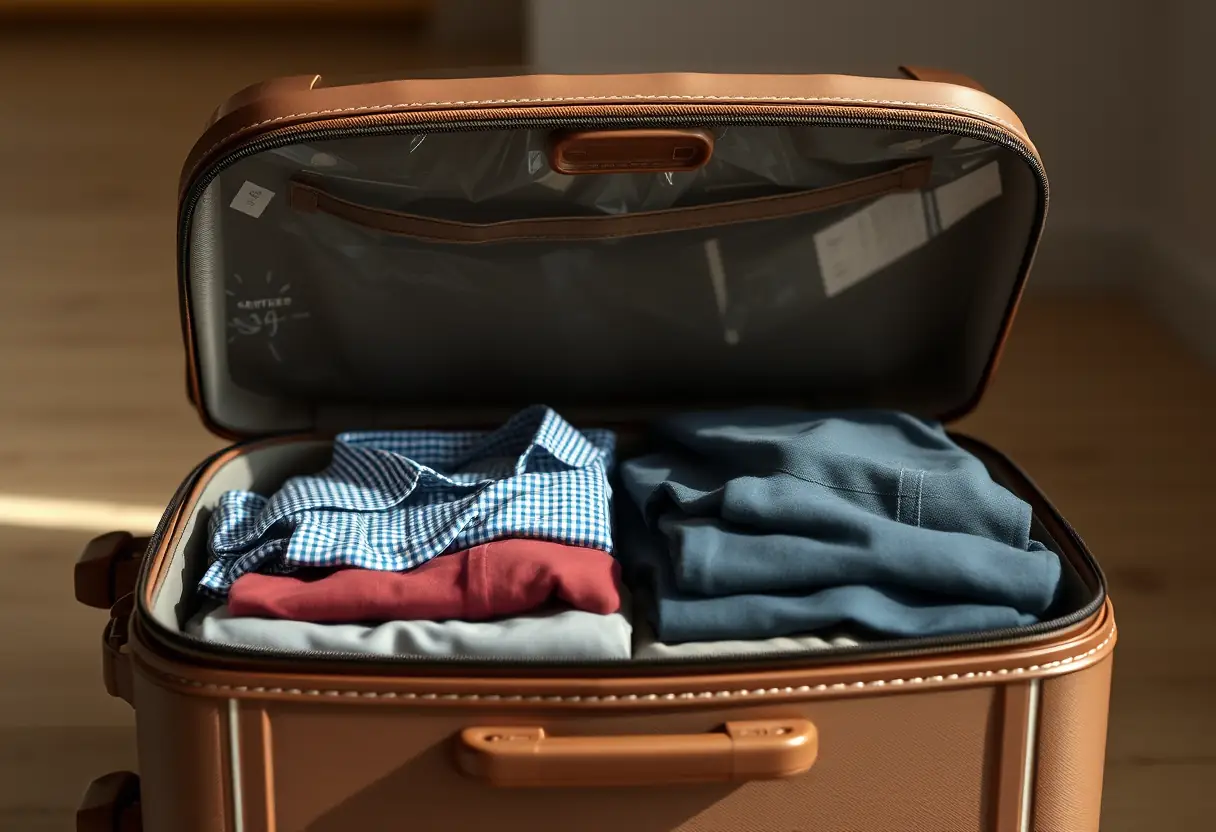 Un couvercle en polycarbonate s'ouvre lentement révélant des vêtements soigneusement pliés