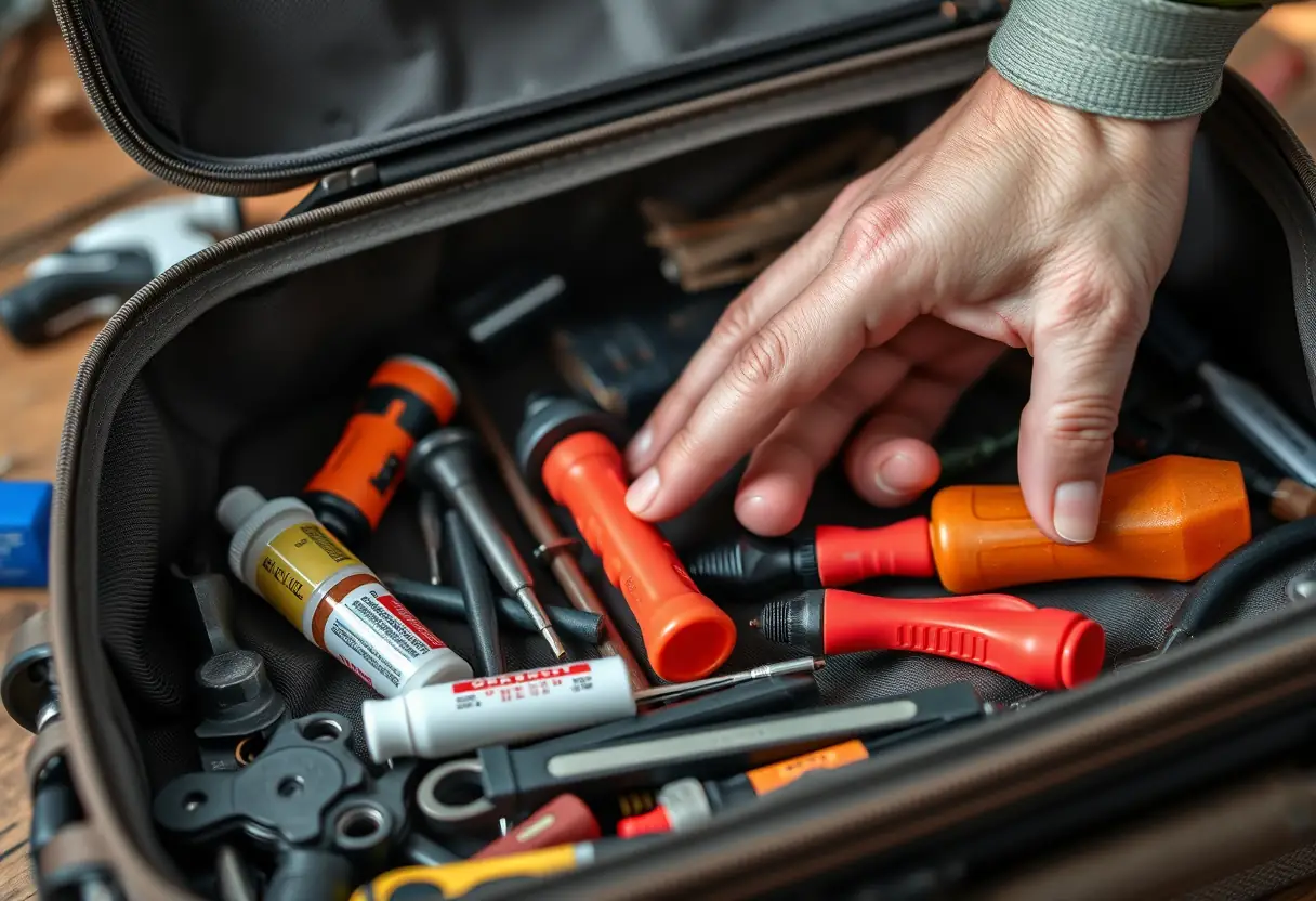 Une boîte à outils pleine de matériel de réparation pour valises endommagées
