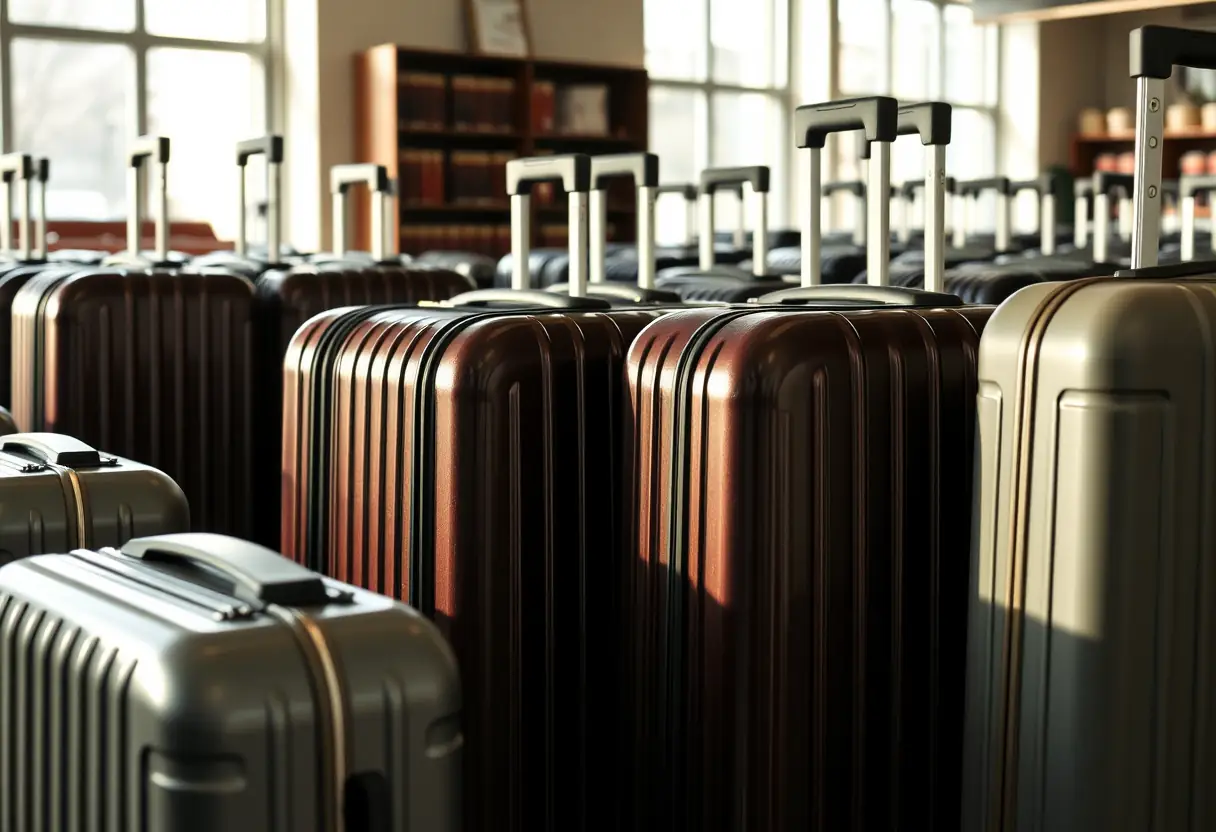 Des valises en polypropylène alignées dans un magasin de bagages