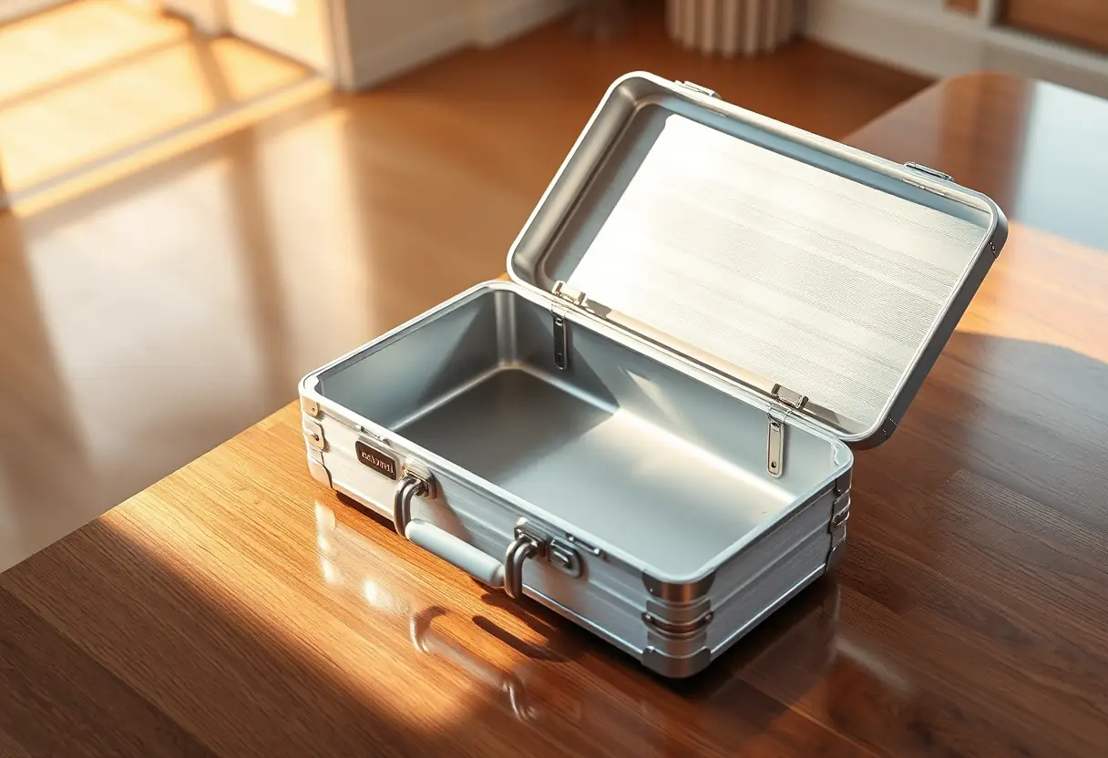 Un sac à dos en aluminium sur une table lumineuse