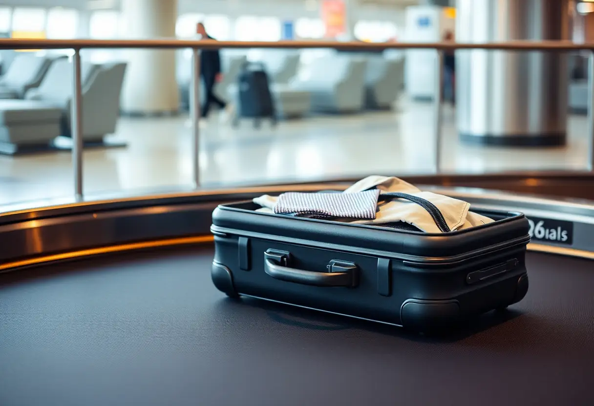 Une valise sur le tapis de chargement de l'aéroport