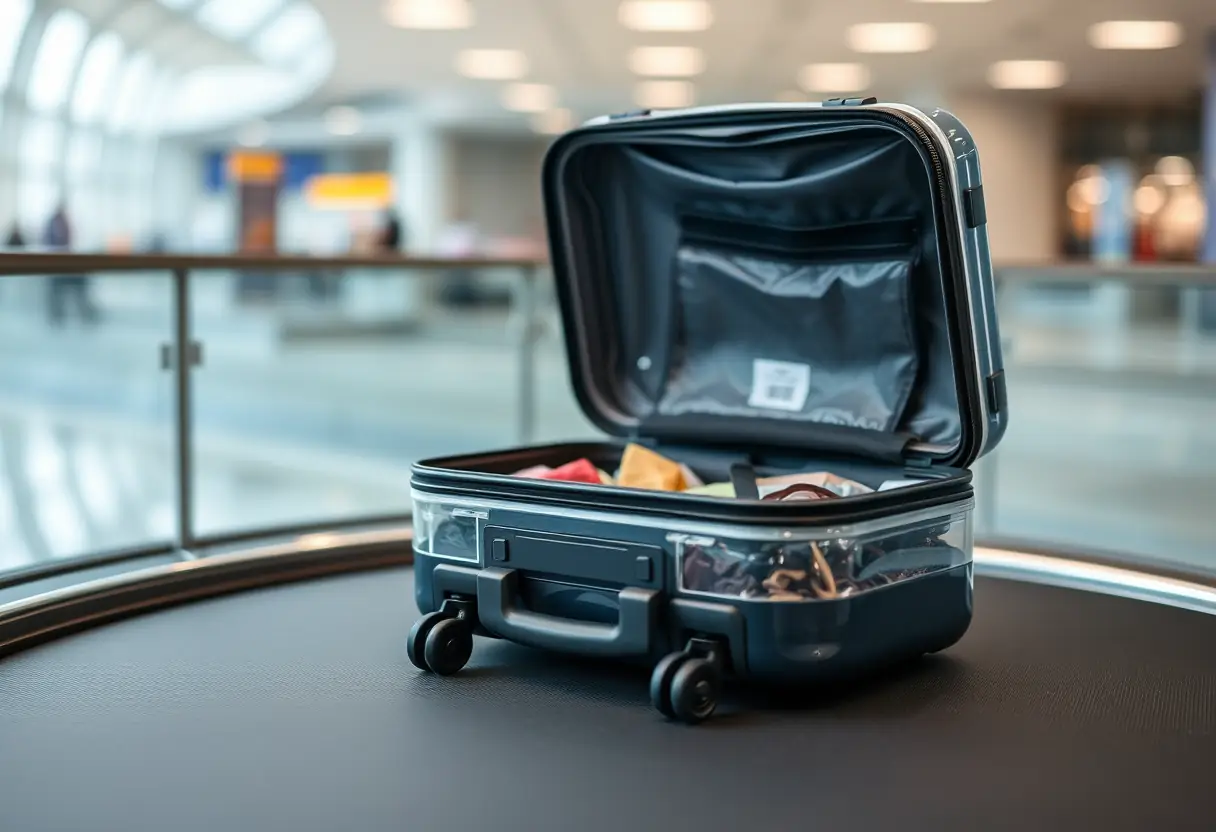 Un sac à dos en polycarbonate dans un aéroport