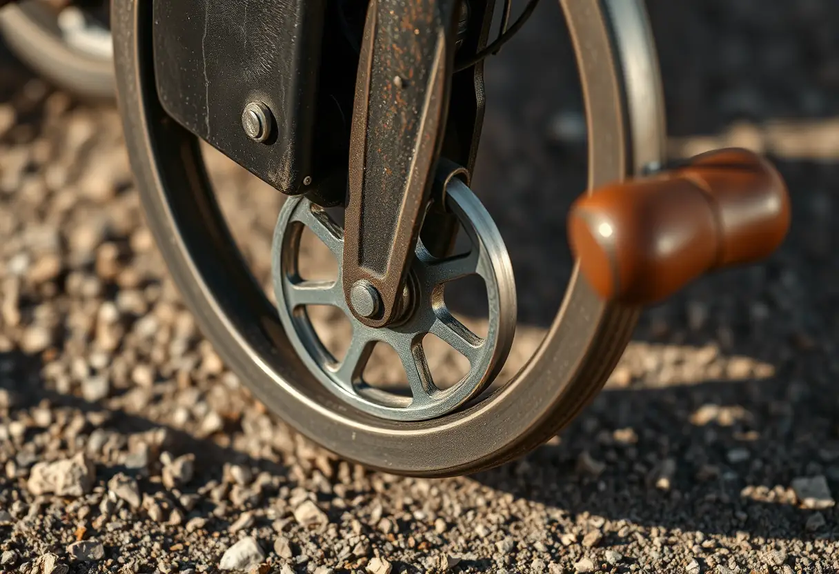 Roues métalliques tournant sur un sol irrégulier