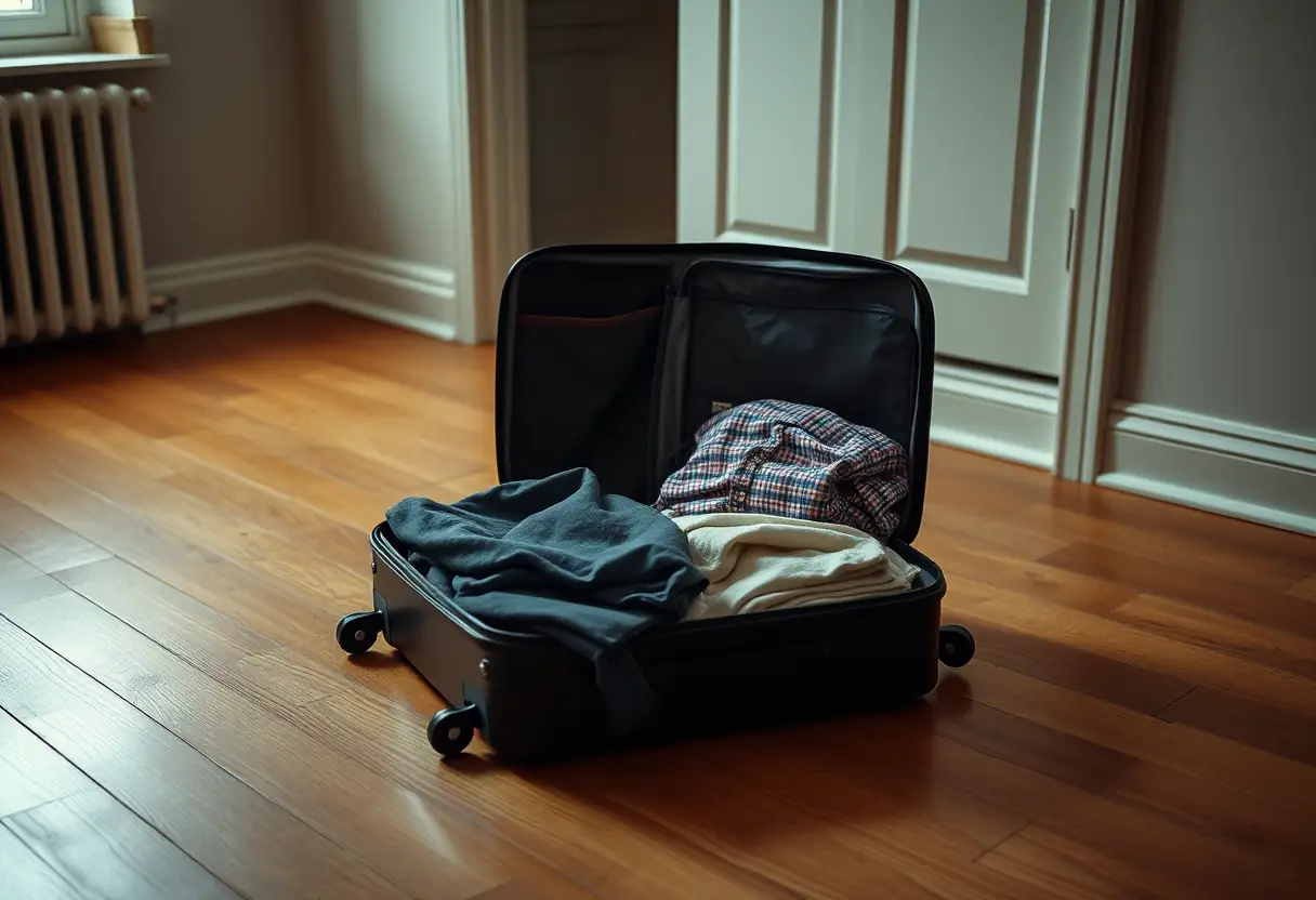Une valise de voyage remplie et prête pour le Japon.