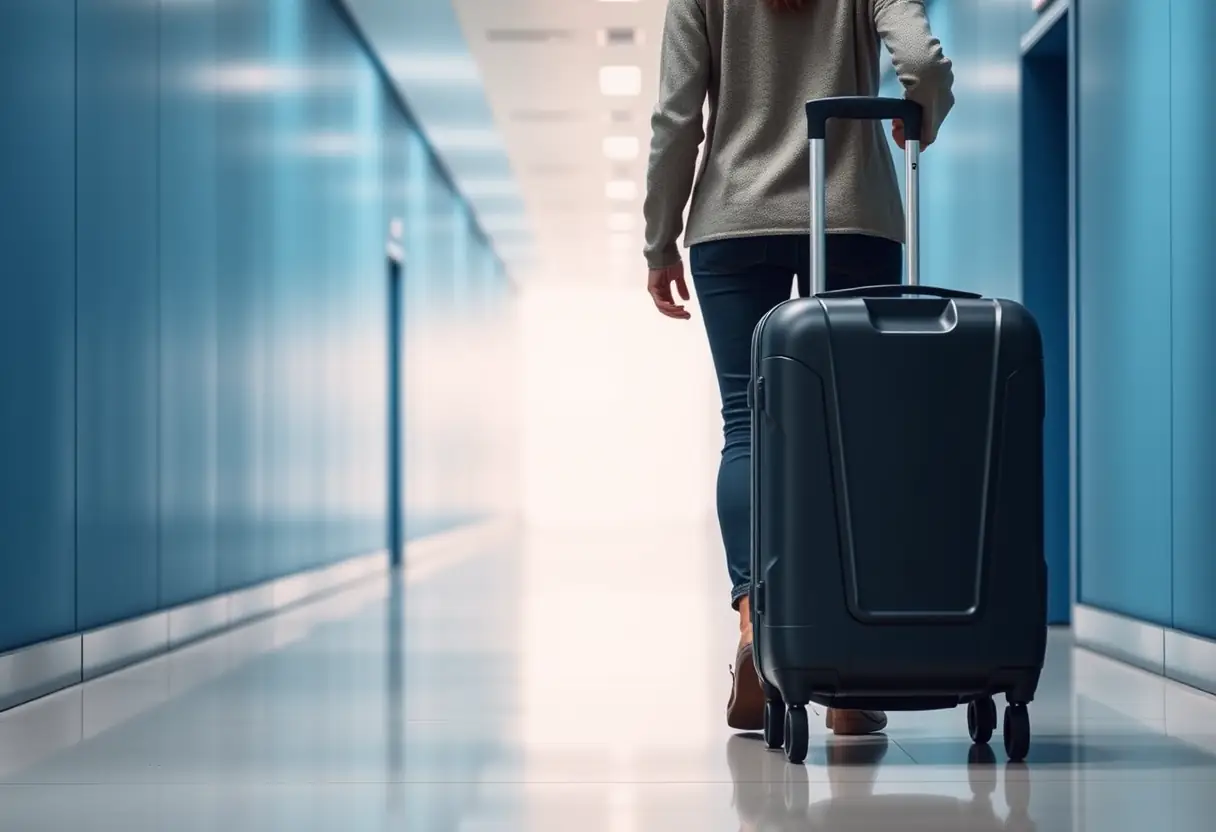 Deux personnes transportant leurs bagages dans un couloir