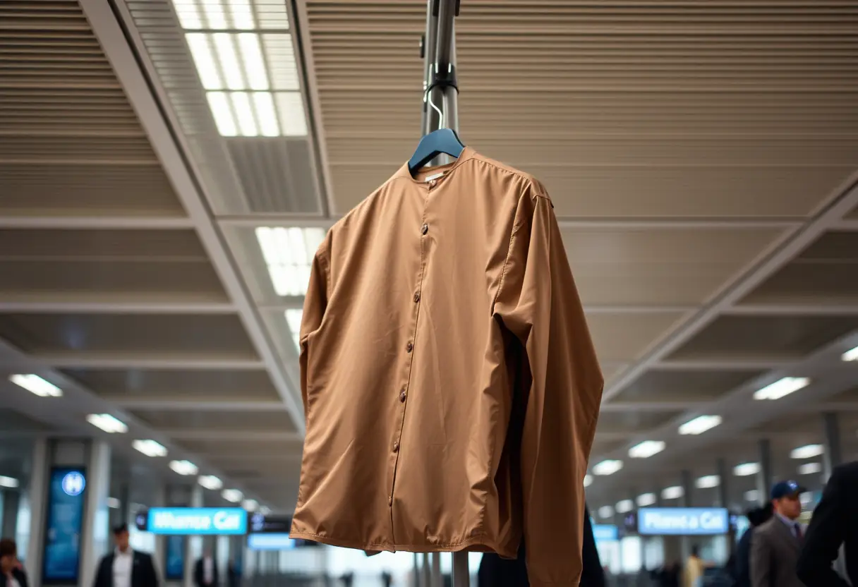 Un porte-manteau rectangulaire pendu à une patère dans un terminal aéroportuaire