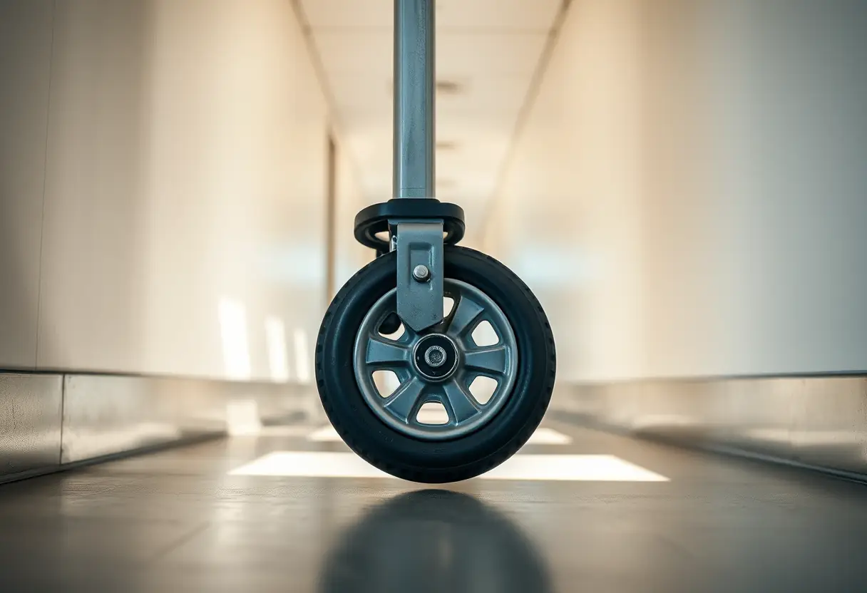 Un rouleau de valise résistant roule dans un couloir d'aéroport