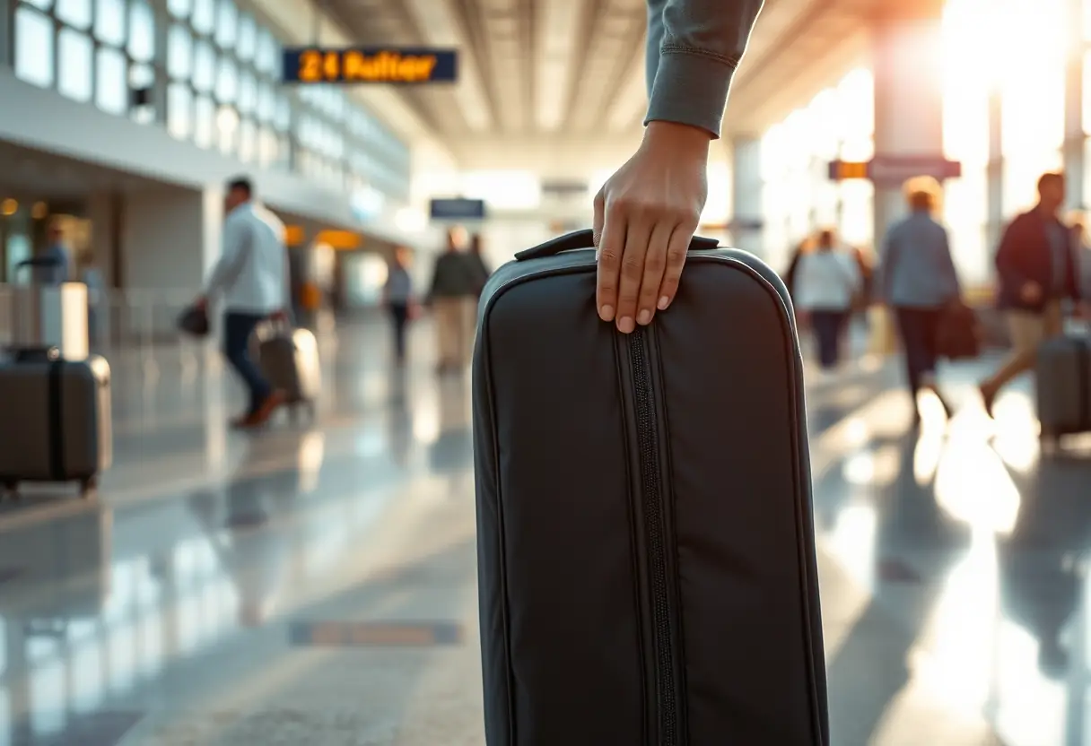 Main sac en nylon fermée à l'aéroport