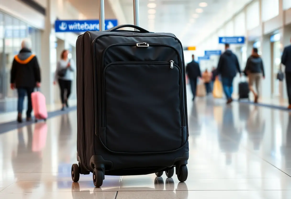 Une valise roulant dans un aéroport, robuste et souple