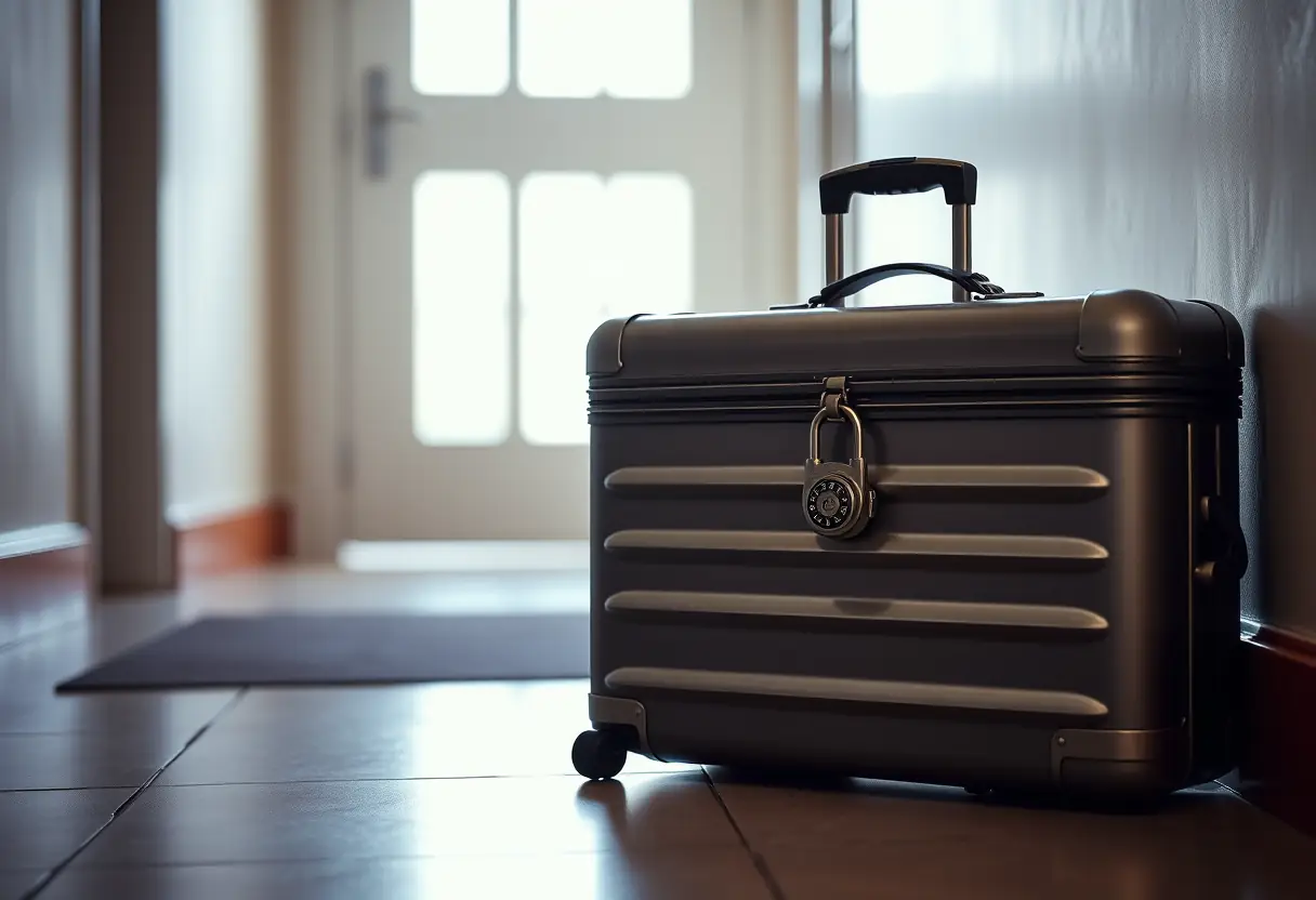 Une valise fermée avec ses documents à l'intérieur