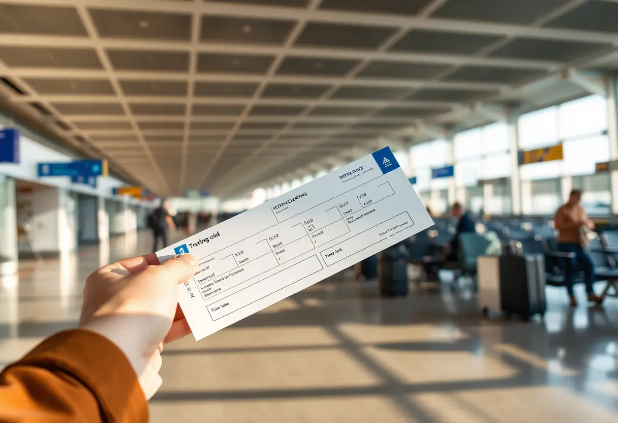 Une main tenant un billet d'embarquement à l'aéroport
