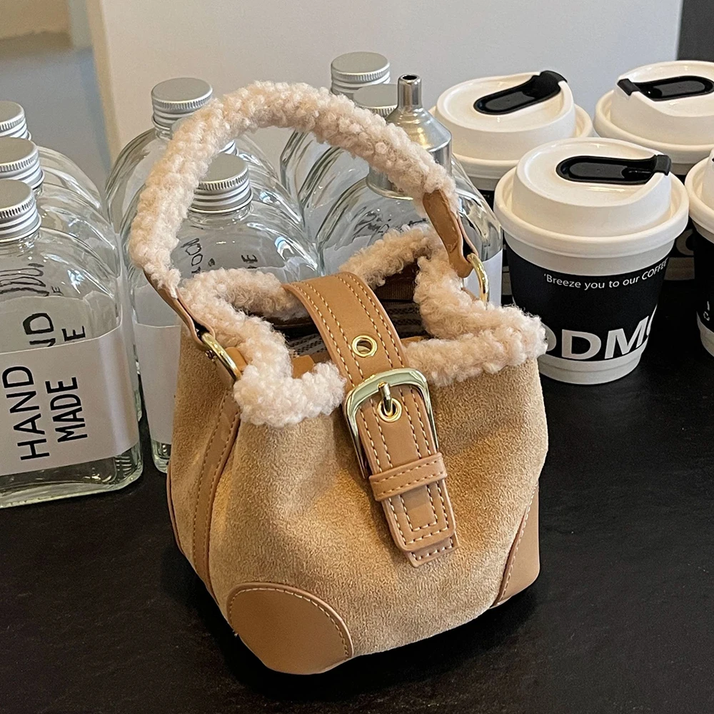 sacs pour femmes seau épaule sac à main automne hiver vintage polyvalent laine d'agneau sac à main élégant mode sac à bandoulière en gros