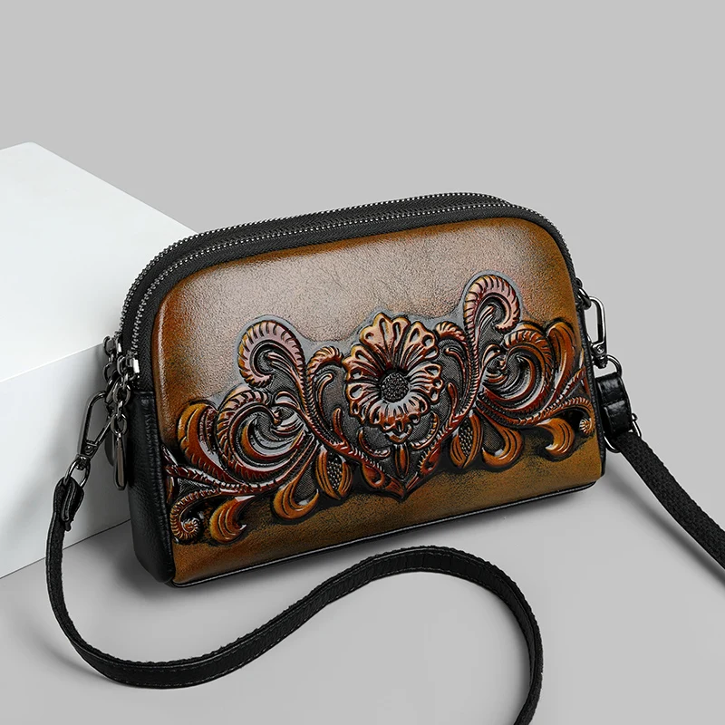 Sac à Main Vintage avec Motif Embossé pour Femme Petit Sac Bandoulière et Épaule