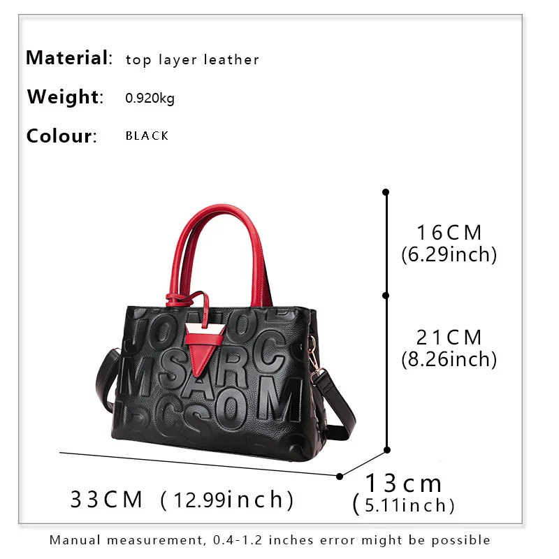 un sac à main pour femme élégant et atmosphérique en matière de peau de vache de haute qualité et technologie de gaufrage de lettres