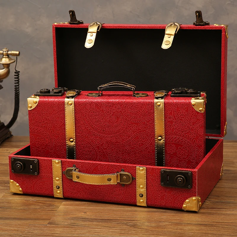 valise de luxe vintage en cuir rouge personnalisée, coffre de voyage, valise à bagages, mode, grande capacité, rangement de vêtements, boîte d'accessoires