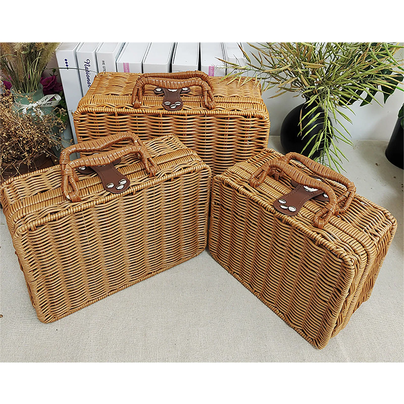 valise de rangement en rotin, mir tissé pour pique nique, ixà l'extérieur, voyage, salon, vêtements, jouet, jonc de mer en bois, wunicef