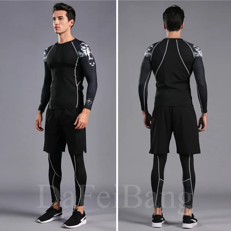 combinaison de sport à compression pour hommes, séchage rapide, transpiration, fitness, entraînement, kit mma, rashguard, vêtements de sport pour hommes, jogging, course à pied