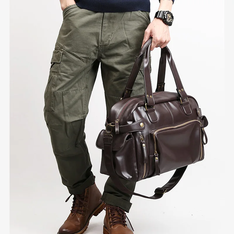 porte documents en cuir souple pour hommes, fourre tout pour ordinateur portable, sacoche d'affaires, sac à main de loisirs, grands sacs de voyage noirs xa158c