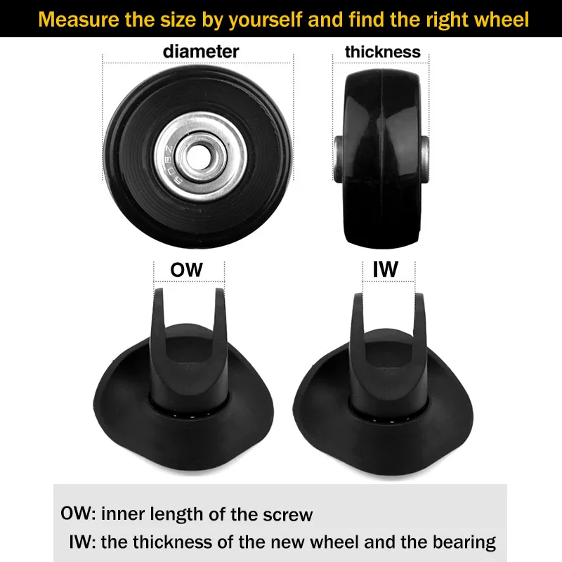 roues de rechange pour valise à bagages, axes od 36 50mm, noir de luxe avec vis, adaptées à une roulette pivotante de valise de 18 à 26 pouces