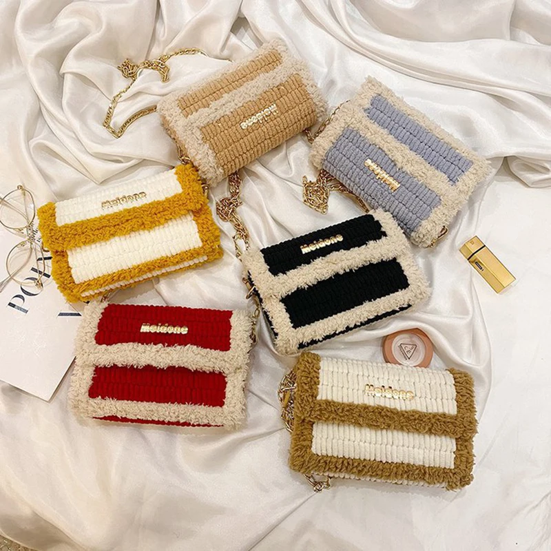 Sac de tissage moderne en tissu maille, sac en laine, crochet de loquet fait à la main, sacs de tissage, sac à bandoulière pratique, accessoires faits maison