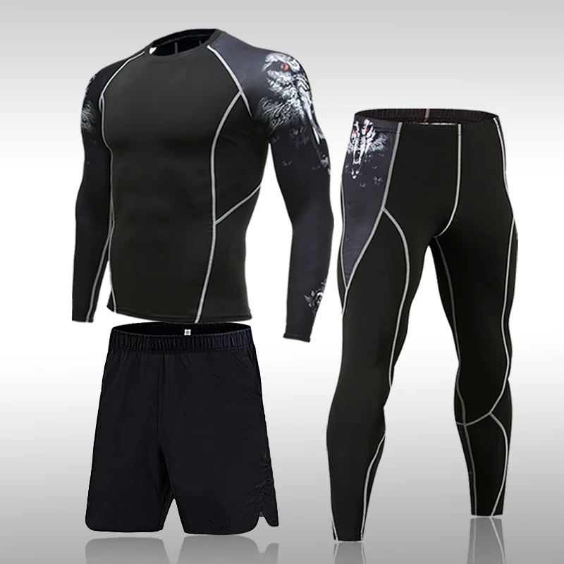 Combinaison de sport à Compression pour hommes, séchage rapide, transpiration, Fitness, entraînement, Kit MMA, Rashguard, vêtements de sport pour hommes, Jogging, course à pied
