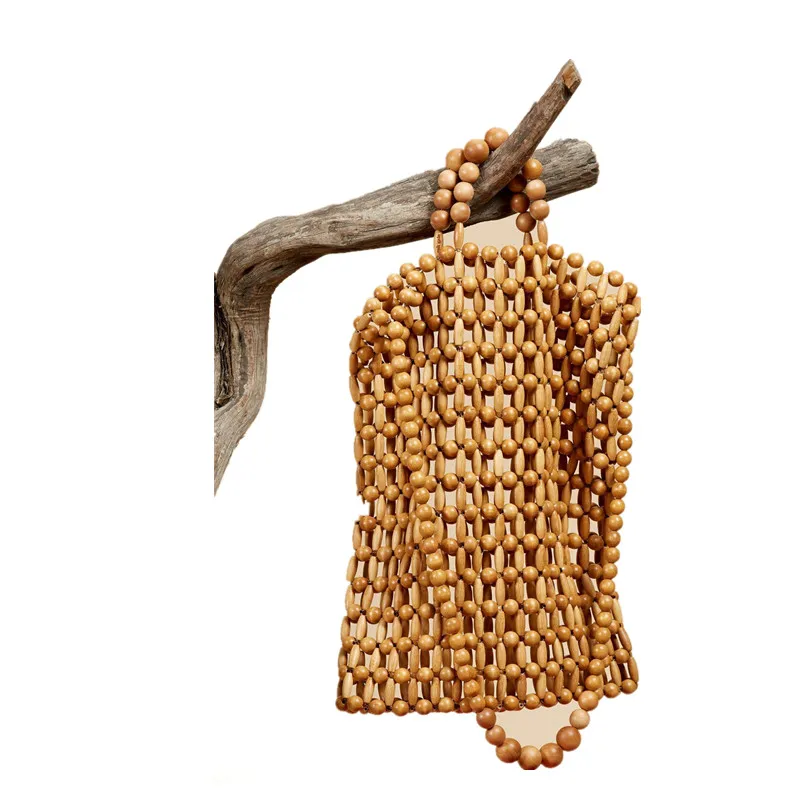 sac à main tissé à la main en bois naturel, sac de plage en bambou rétro, sac creux créatif de style antique, sac tissé à la mode