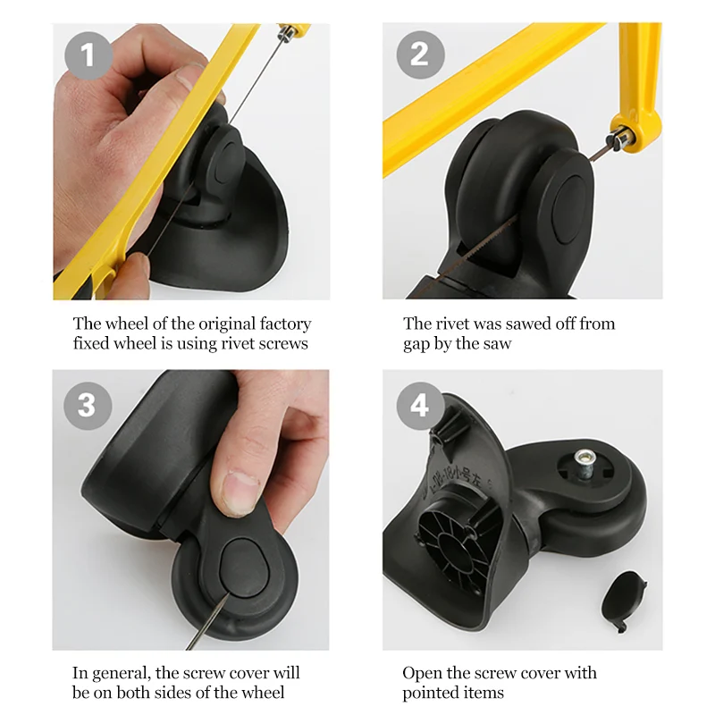 roues de rechange pour valise à bagages, axes od 36 50mm, noir de luxe avec vis, adaptées à une roulette pivotante de valise de 18 à 26 pouces