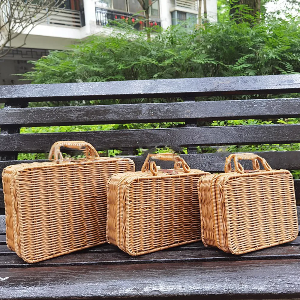 valise de rangement en rotin, mir tissé pour pique nique, ixà l'extérieur, voyage, salon, vêtements, jouet, jonc de mer en bois, wunicef