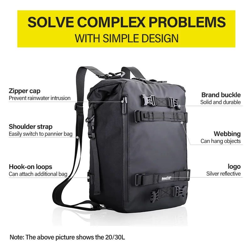 pack de bagages pour moto, sac de siège arrière multifonction étanche pour motocross 10l 20l 30l, sac à dos d'équitation en plein air