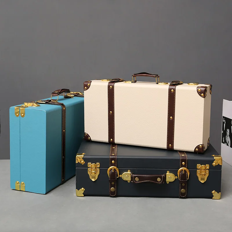 grandes valises de voyage vintage de luxe, coffre en cuir sous le lit, organisateur de vêtements, boîte de rangement, poubelle antique personnalisée