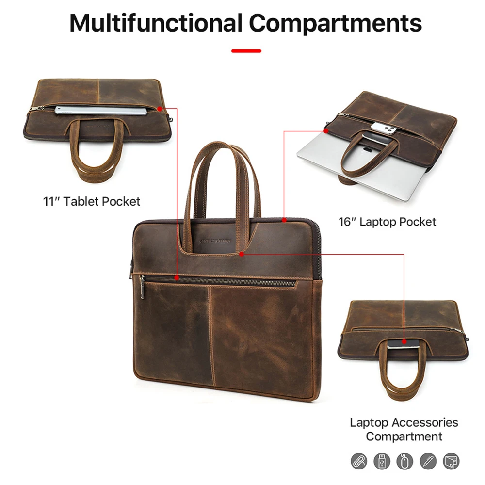 sac à main en cuir 100% véritable pour hommes, porte documents pour ordinateur portable, sacoche décontractée de grande capacité pour macbook pro 13 14 15 16