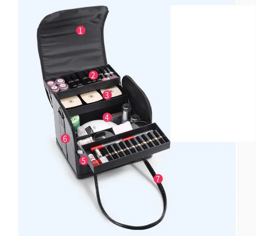 Valise de maquillage de grande capacité pour femmes, organisateur de maquillage, trousse de toilette et de cosmétiques, boîte de rangement d'esthéticienne, valise cosmétique Portable