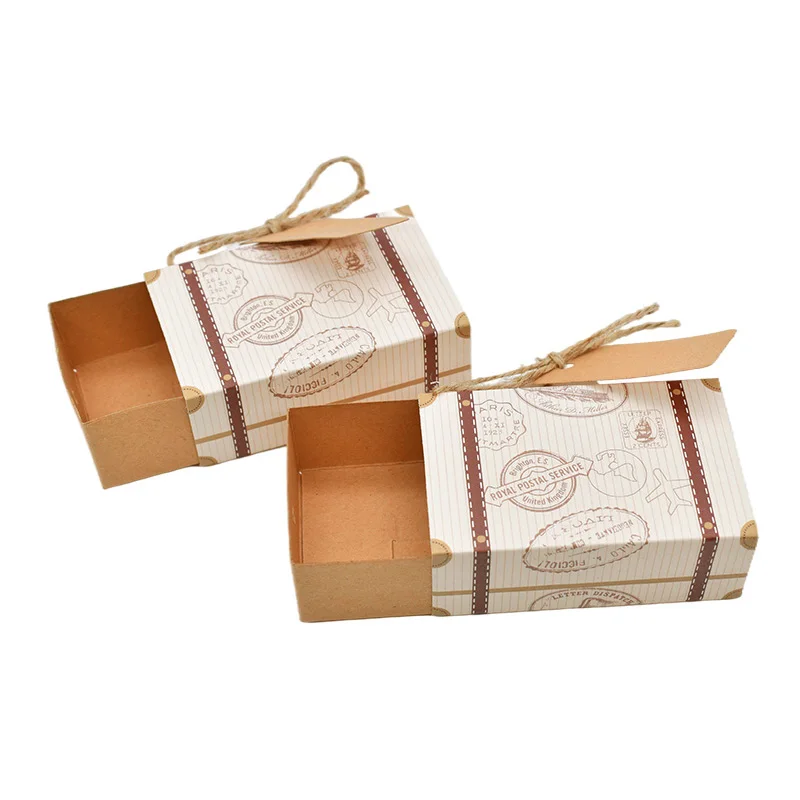 valise de voyage 10/20 pièces, boîte à bonbons, coffrets cadeaux en papier kraft, fournitures de décoration pour fête d'anniversaire et de mariage, emballage cadeau de noël