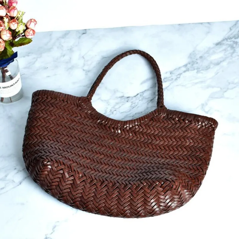cuir véritable de créateur tricoté à la main élégant ​ poignée femme fourre-tout vintage sac à main femme peau de vache dame grand sac à bandoulière