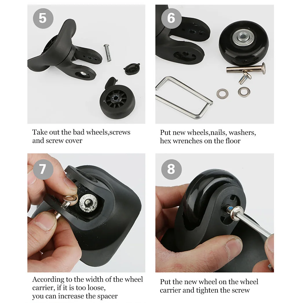 roues de rechange pour valise à bagages, axes od 36 50mm, noir de luxe avec vis, adaptées à une roulette pivotante de valise de 18 à 26 pouces