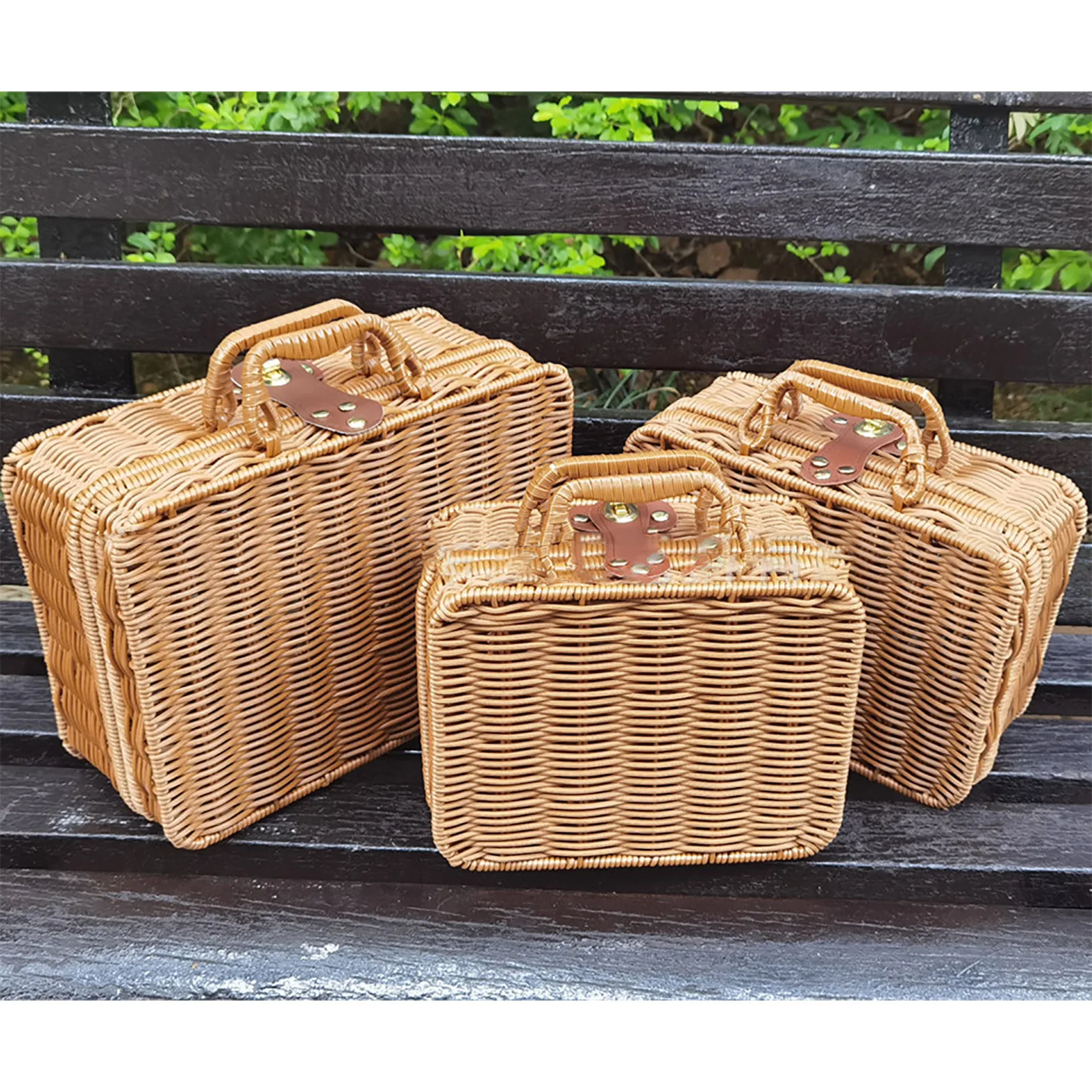valise de rangement en rotin, mir tissé pour pique nique, ixà l'extérieur, voyage, salon, vêtements, jouet, jonc de mer en bois, wunicef