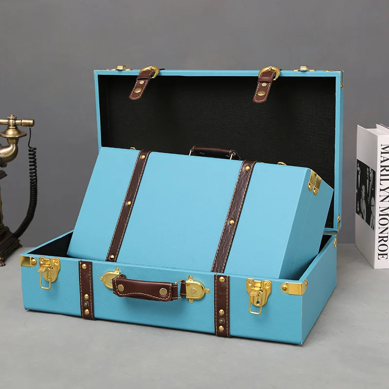 grandes valises de voyage vintage de luxe, coffre en cuir sous le lit, organisateur de vêtements, boîte de rangement, poubelle antique personnalisée